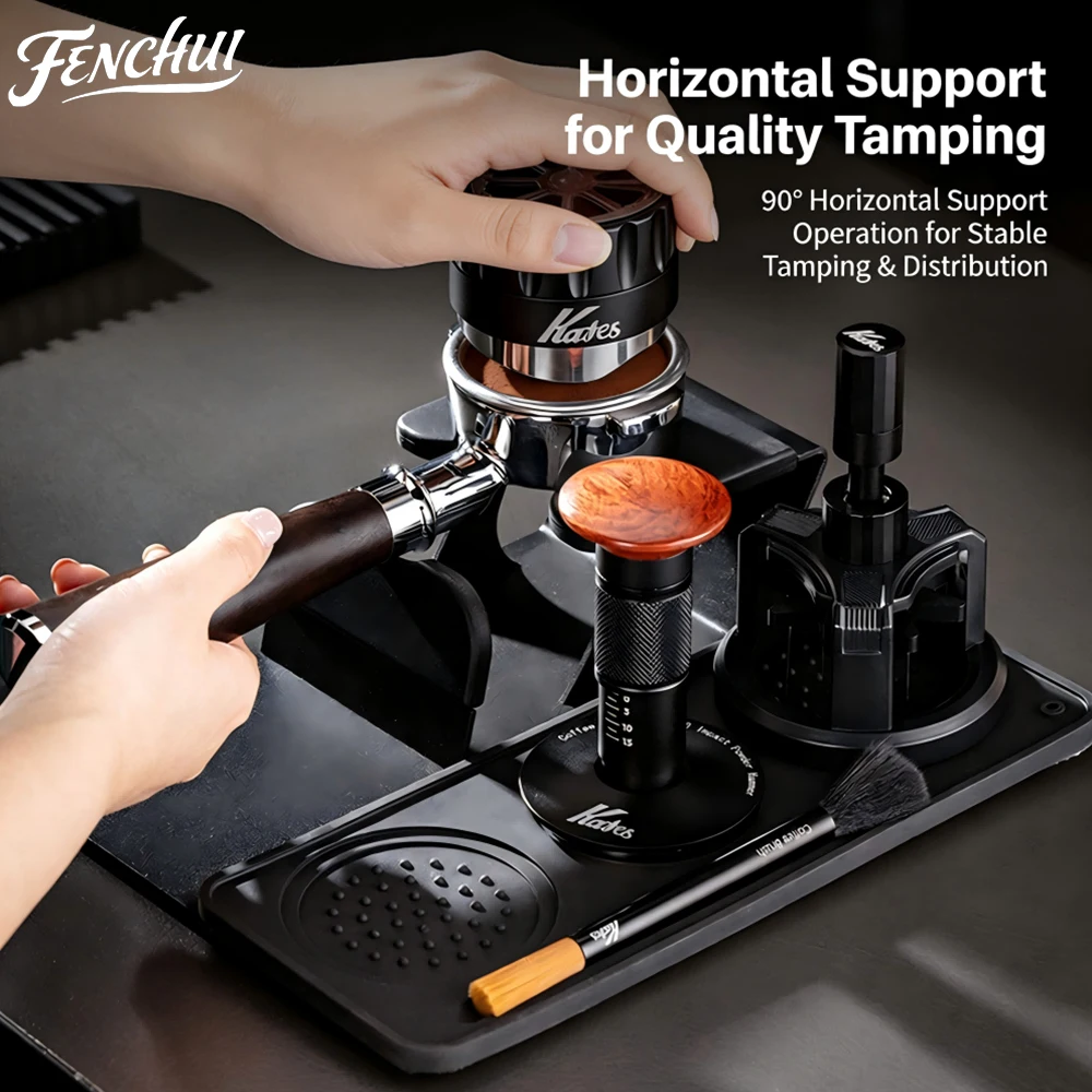 

FENCHUI Coffee Tamper Holder Set Silicone Mat Anti-slip Base Corner Pad Espresso Handle Stand Tamper Mat for Barista Tool