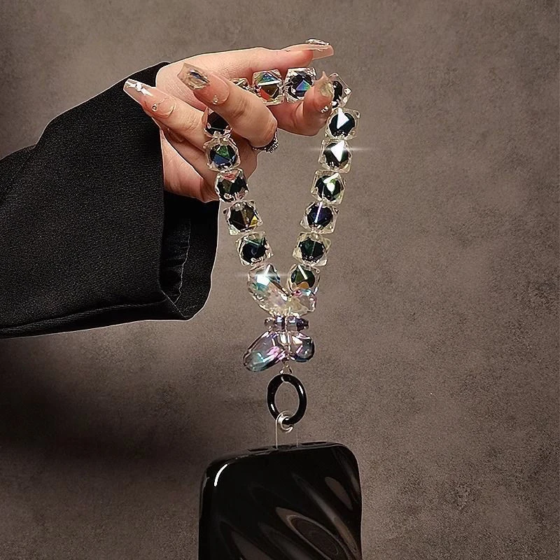 Universal Mobile Phone Lanyard High-end Luxury Short Water Drop Crystal Hanging Chain Hand-beaded Wrist Chain Hand-held Pendant