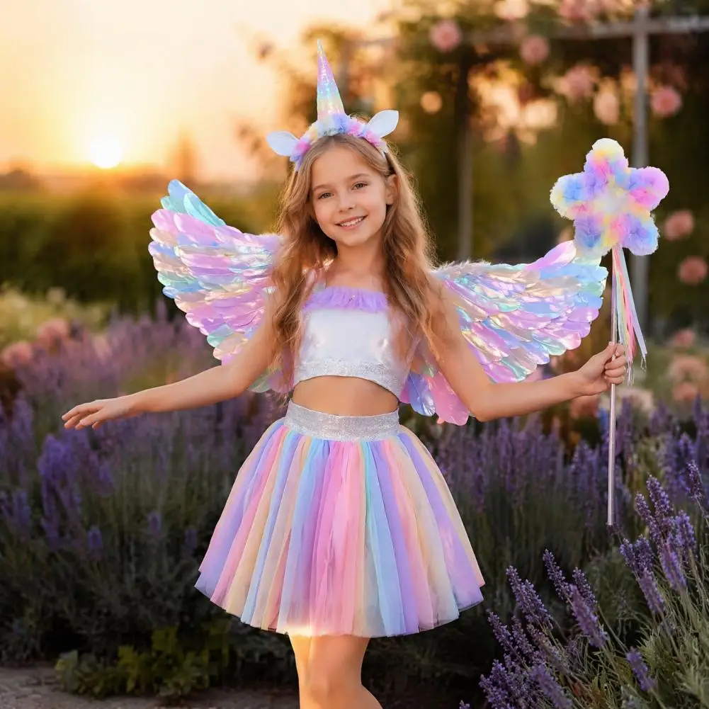 Comfortable for Masquerade Colorful Angel Feather for Kids Halloween Costume Accessory with Elastic Strap Cosplay for Halloween