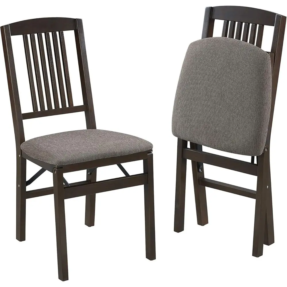 Mission Solid oldable Wood Dining Chairs with abric Padded Cushioned Upholstered Seat or Indoor Use, (2 Pack)