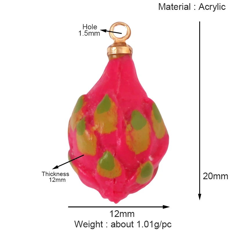 Arylic 3D Obst Erdbeere Traube Mango Durian Wassermelone Kirsche Granatapfel Charm Anhänger, Schmuck Halskette Armband Versorgung S18 – Detail 8