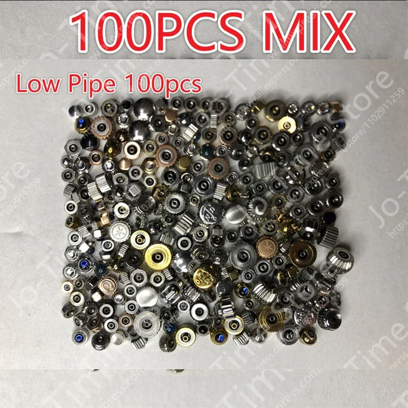 100pcs Mixed Waterproof Steel Watch Crown Handles Various Sizes And Colors Steel DIY Watchmaker Accessory