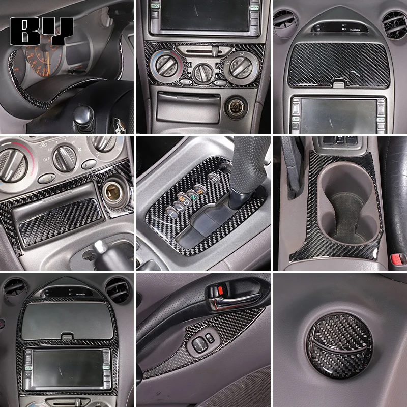 Real Carbon Fiber For Toyota Celica 2000-2005 Gear Shift Water Cup Holder Steering Wheel Door AC Panel Set Car Interior Sticker