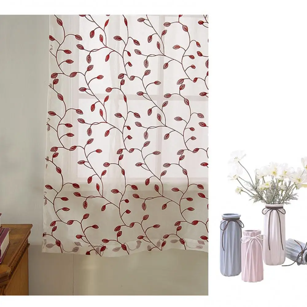 Cenefa de poliéster con estampado de flores para cocina, cortina corta para ventana, sala de estar, dormitorio, cortinas de gasa transparente, decoración del hogar