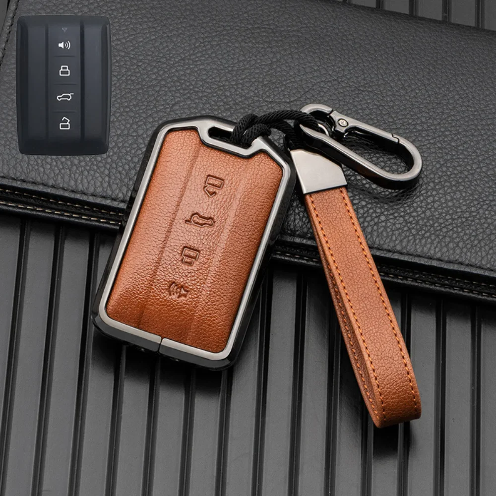 

1pc Leather Car Remote Key Cover Case Holder Protector For Great Wall GWM WEY TANK 300 500 Tank300 Tank500 Keychain Accessories