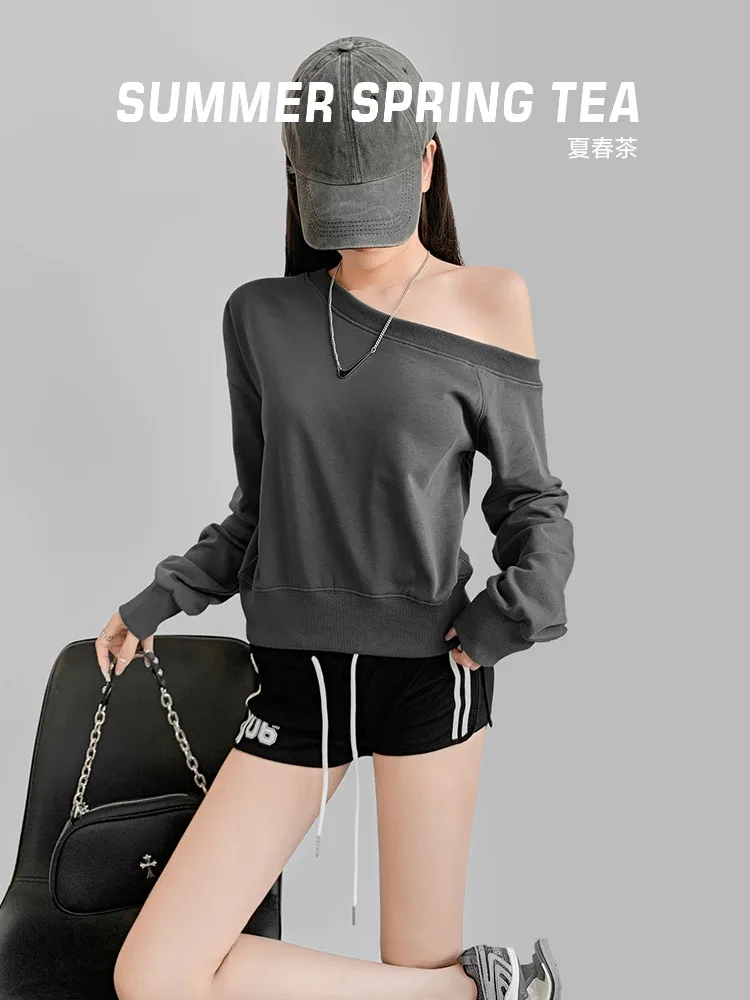 Felpa ampia lunga Sve oulder Bared Summer Spring Tea Lazy Feel Design Casual Street Sle Top vestibilità comoda