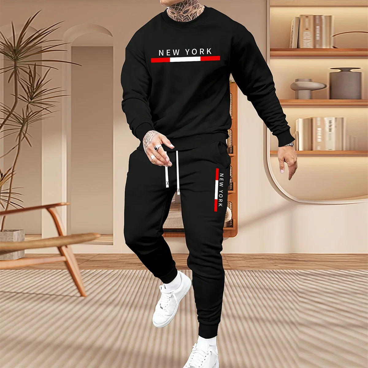 

Men's autumn and winter printed hoodie set, loose and comfortable, suitable for shopping, traveling and daily use