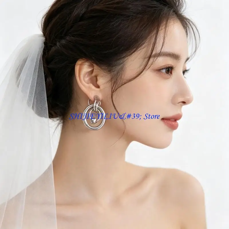 E21F Sturdy Steel Ball And Ring Earrings Portable Comfortable Fit For Trendsetters And Fashion Lovers