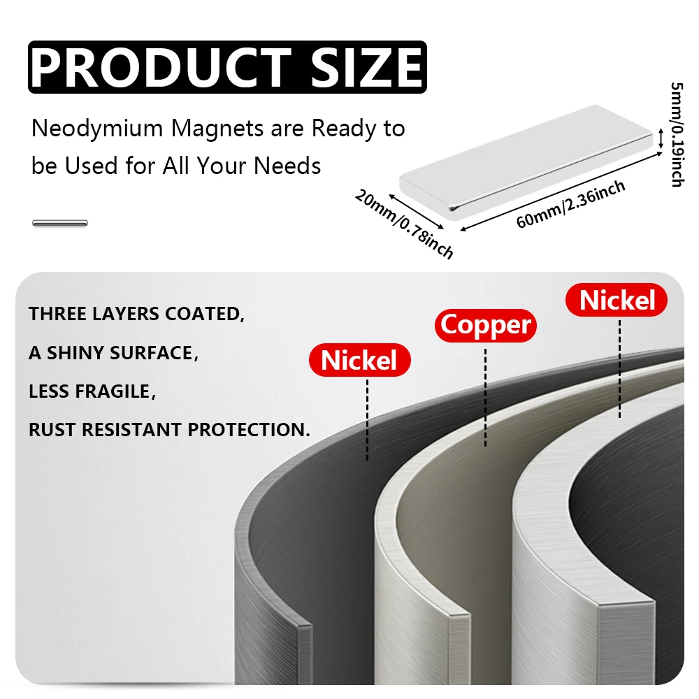 1 ~ 15 stuks blokmagneet 60 mm x 20 mm x 5 mm N35 NdFeB super krachtige neodymiummagneten sterke permanente magnetische imanes 60x20x5