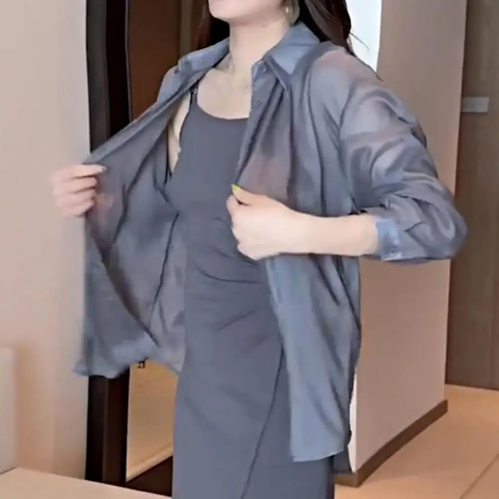 

Летняя женская блузка из шифона с защитой от УФ-излучения, тонкая, с завязками сзади, приталенная, на одной пуговице, 80%