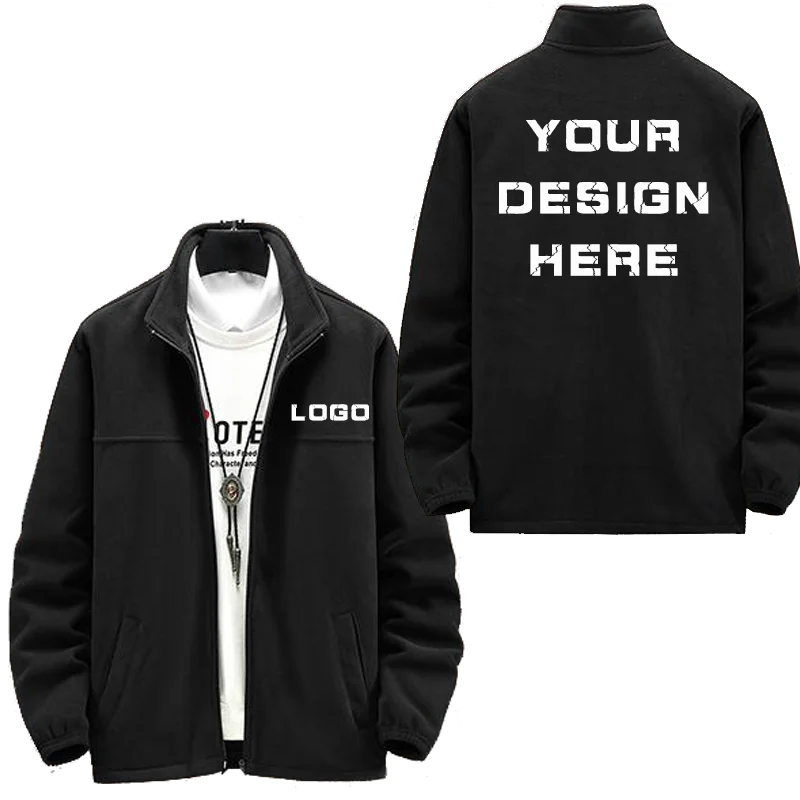 Custom Your Design Picture Autumn Winter Warm Polar Fleece Men's Jackets Thick Stand Collar Sweatshirt Zippered  Pocket Coats
