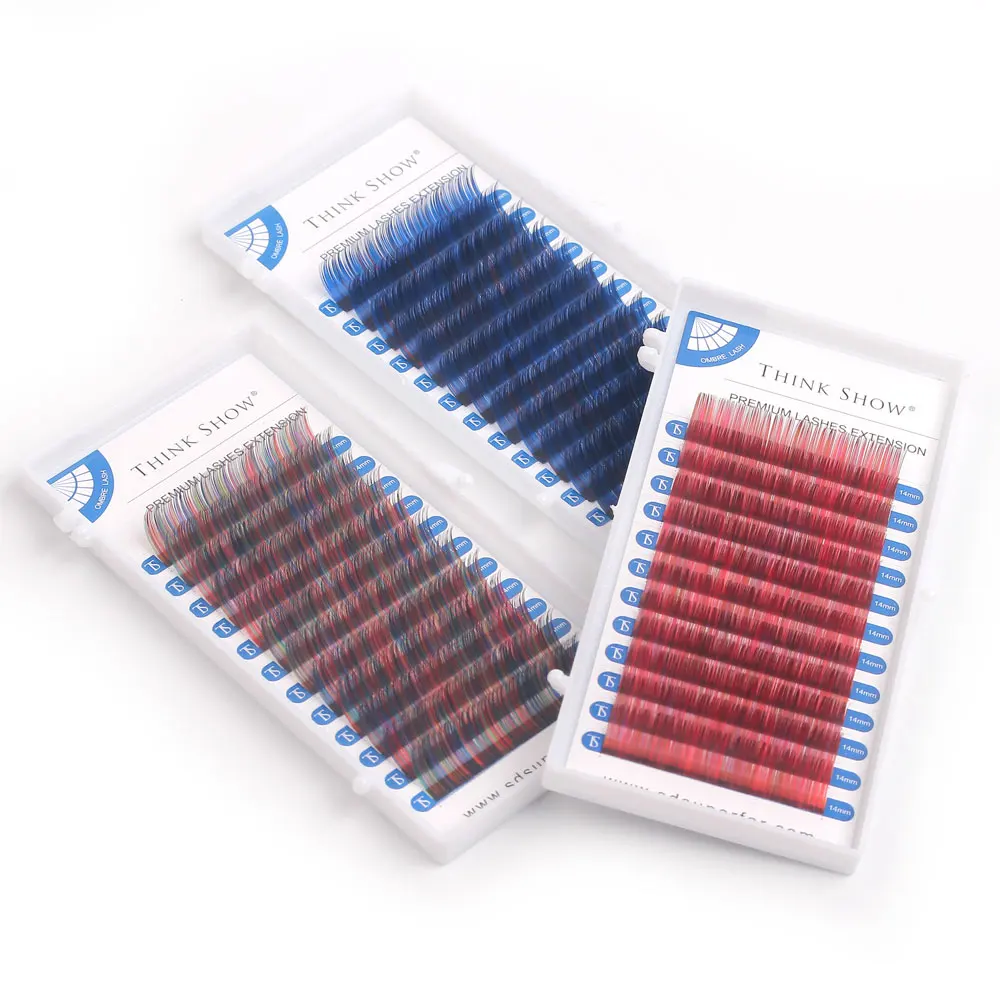 C d curl mix vermelho azul arco-íris cor clássico cluster individual cílios extensão falso compõem cosplay vison lash maquiagem ferramentas