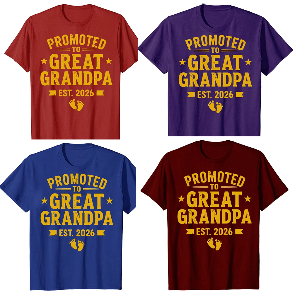 Lustiges T-Shirt mit Aufdruck „Promoted to Great Grandpa 2026“ für Herren, modisches, lässiges T-Shirt aus 100 % Baumwolle, lockeres, übergroßes T-Shirt für den Sommer – Detail 3