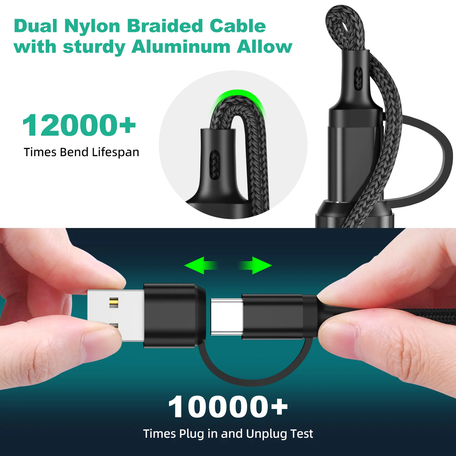كابل شحن سريع USB 3 في 1 من النوع C Micro لكابل شاحن IOS متعدد لهاتف iPhone Huawei Samsung سلك مضفر متعدد من النايلون