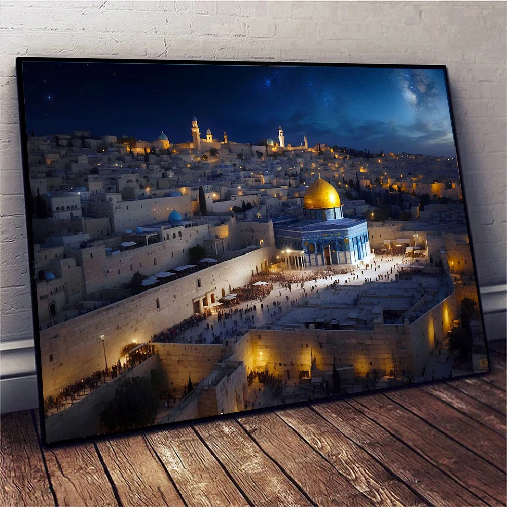الحديث مسجد قماش اللوحة القدس مسلم المشارك الإسلامية طباعة جدار صورة فنية لغرفة المعيشة ديكور المنزل كوادروس