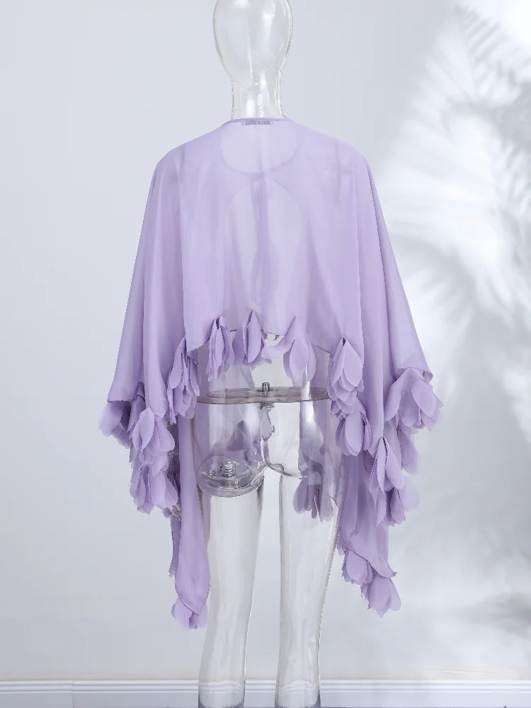Durchsichtiges 3D-Blumen-Saum Oversize-Top für Damen Sexy O-Ausschnitt Asymmetrisches Locker Sitzendes Oberteil Sommer Transparentes Damen-Streetwear Neu – Detail 6
