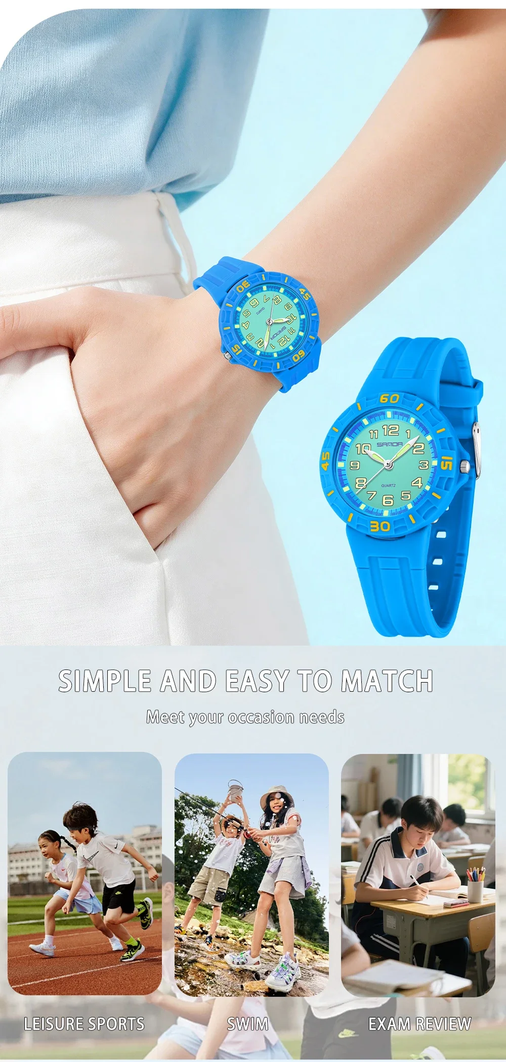 SANDA 6386 Student Quartz Watch 50m Waterproof Luminous Durable Sports Watch for Men and Women Simple and Elegant