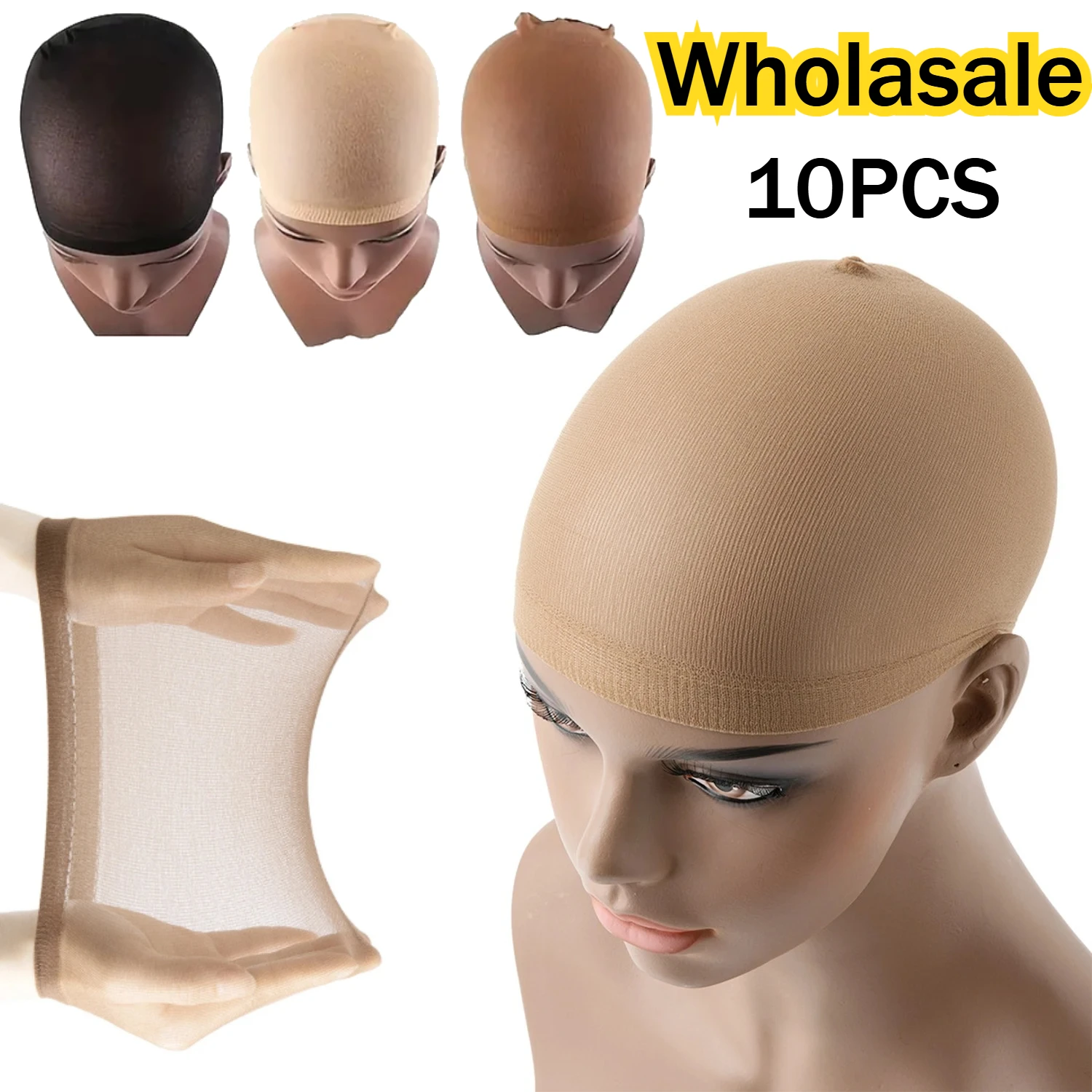 

10PCS/Pack Top Stocking Wig Cap Hair Net Stocking Wig Caps Stretch Mesh Caps Stocking Caps for Making Wigs Free Size Wholasale