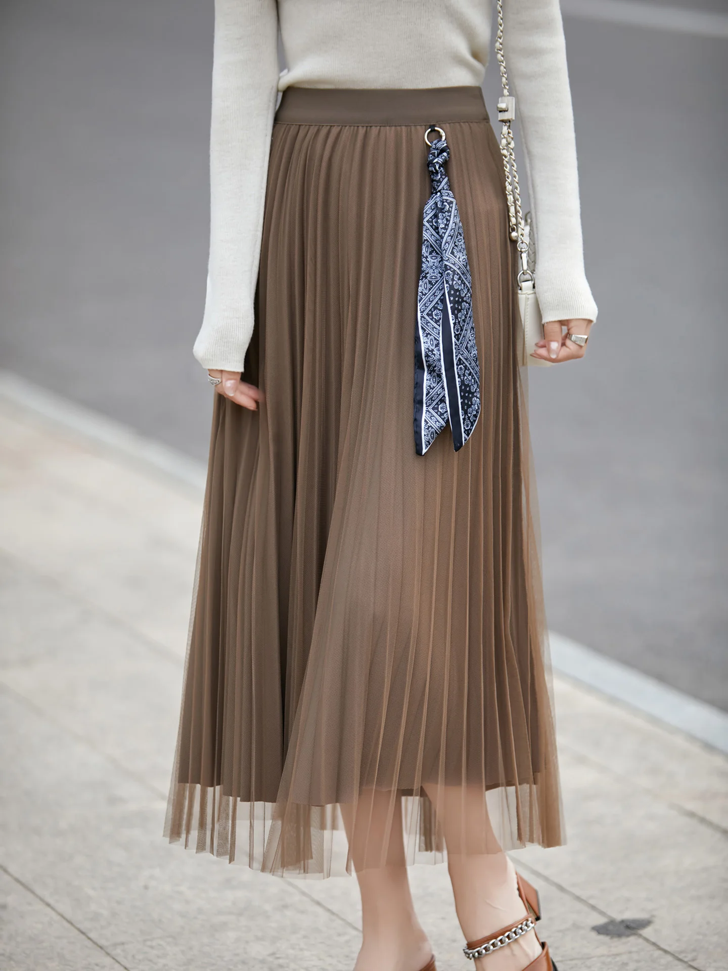 

Женская юбка А-силуэта, весна-лето, до колен, гладкая, модная, повседневная, сетчатая, плиссированная