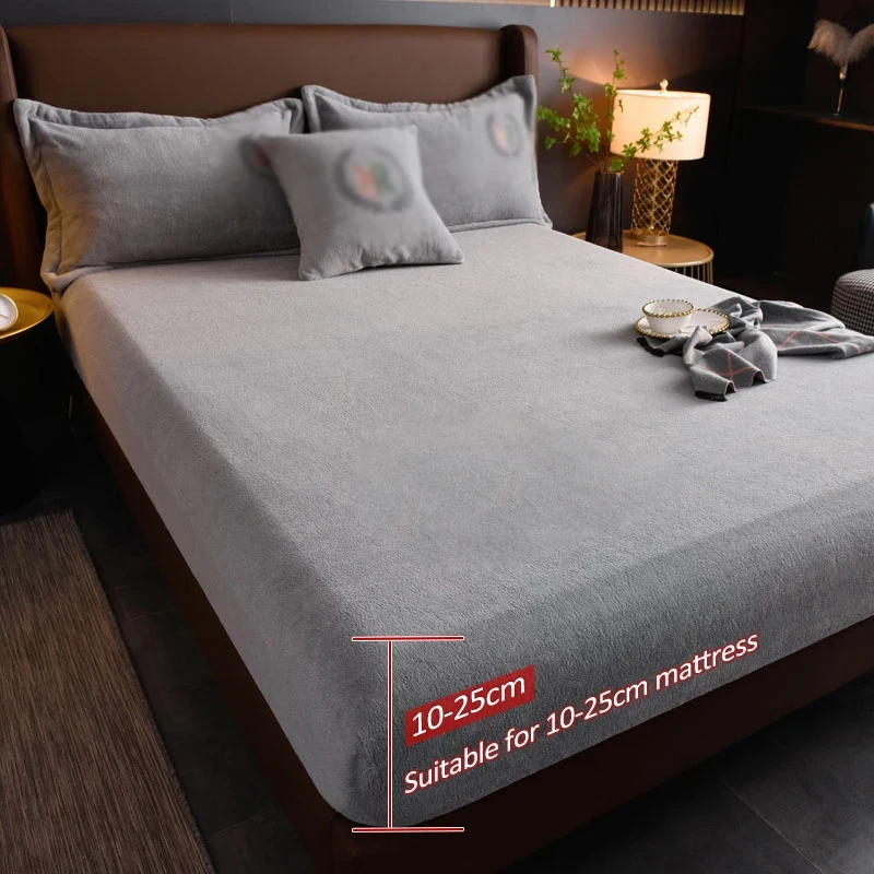 Velvet Mattress Cover Winter Warm Bed Sheet Pad Protector Soft King Queen Quilted Bed Fitted Sheet 120/150/180x200cm Decor