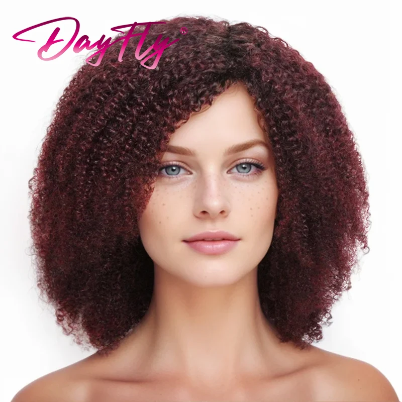 Short Blonde Wig Curly Human Hair Wig For Women Brazilian Hair Kinky Curly Wig With Bangs T1B 27 30 99j 180%D Machine Made Wigs