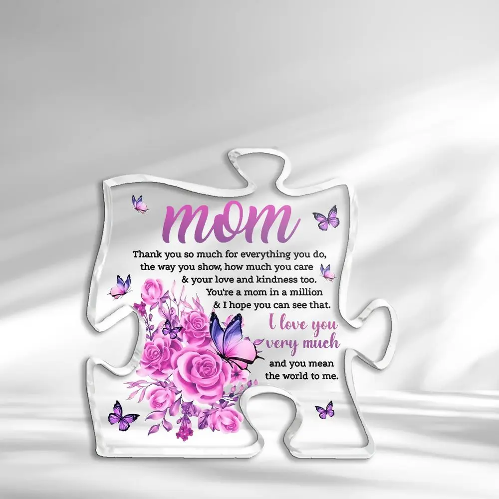 Mom Gifts from Daughter & Son, To My Mom Puzzle Acrylic Sign, Thank You Mom Keepsake, Gift for Mom Mother-in-law Grandma Bonus Mom Stepmom, Mother's Day Birthday Present