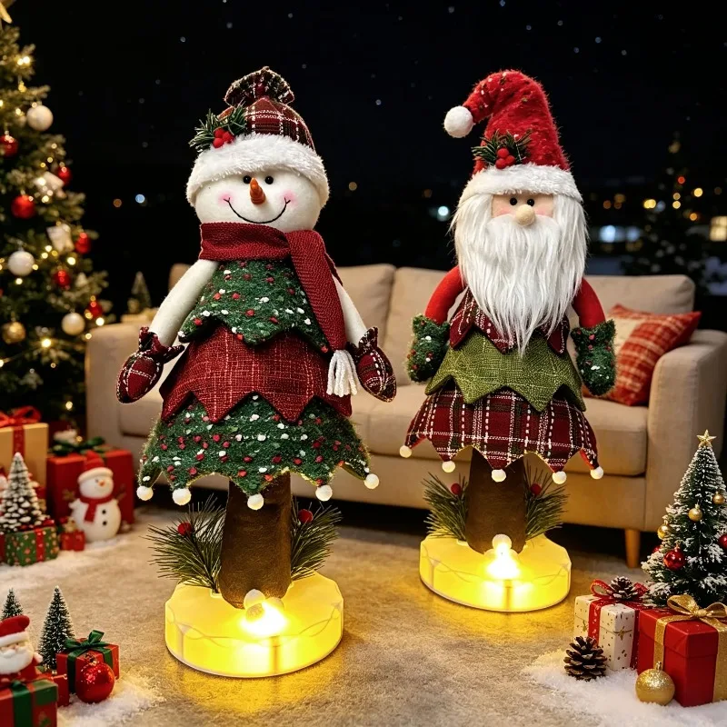 New Christmas Bobble Figurine with Spring and Light-up Base – Santa Claus and Snowman Christmas Decorations Home Decorations