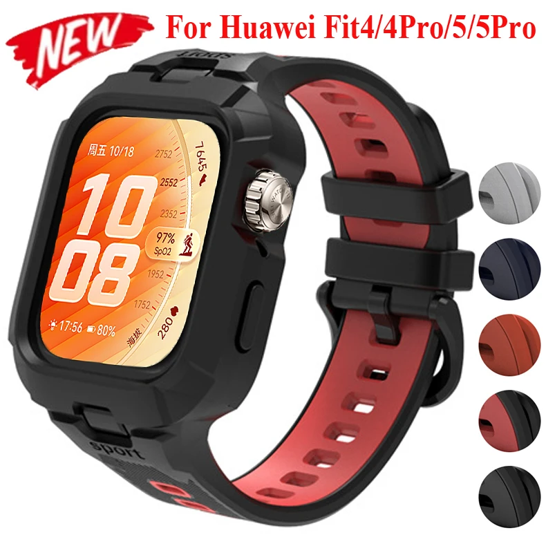 Sportarmband für Huawei Watch Fit 5 Pro/4 Pro, Displayschutzfolie, Stoßfänger, Rahmenschutz, Armband für Huawei Watch Fit 5