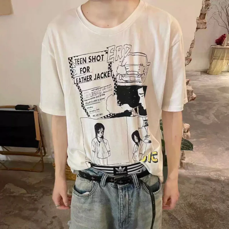 

Футболки для пар в стиле ретро ort Sve ERD с мультяшными иллюстрациями и надписью «Насыщенный тексту», второе поколение, тренд 2025, летний хлопок, ро...