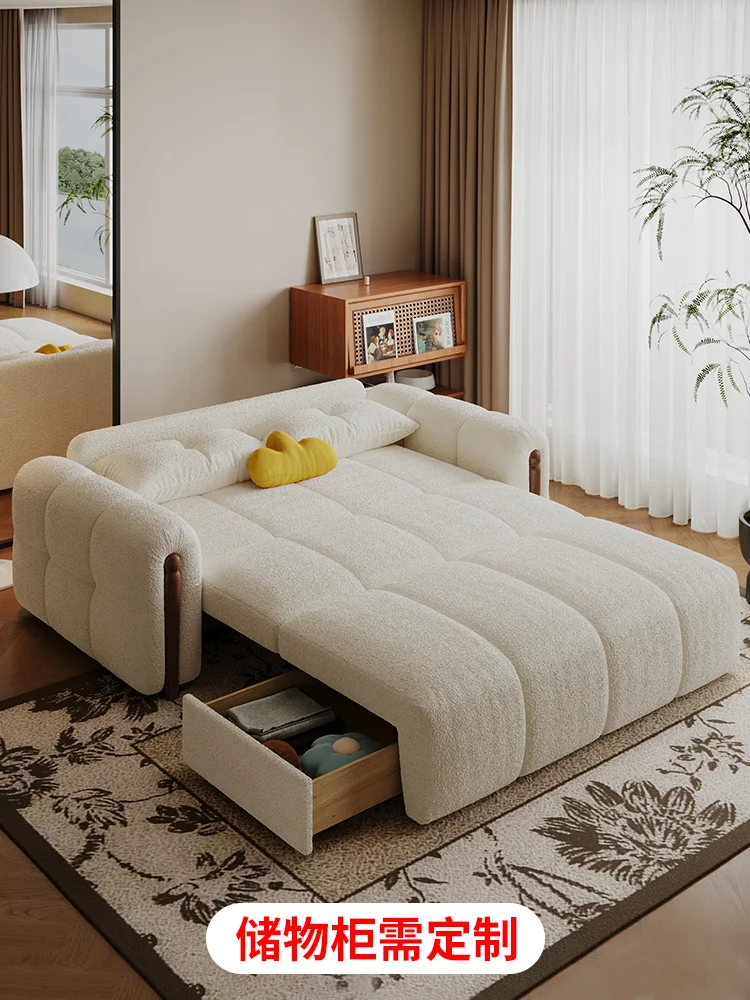 Aanpasbare crèmekleurige elektrische slaapbank, opvouwbaar, intrekbaar klein appartement voor twee doeleinden