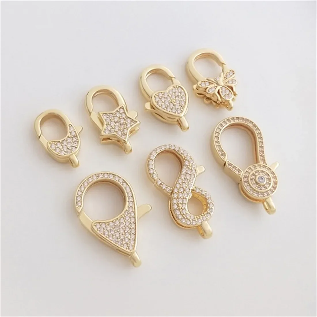 Micro Inlaid Zircon Spring Buckle 14K Gold Wrapped Five Pointed Star Bee Peach Shaped Lobster Buckle DIY High-end Accessory