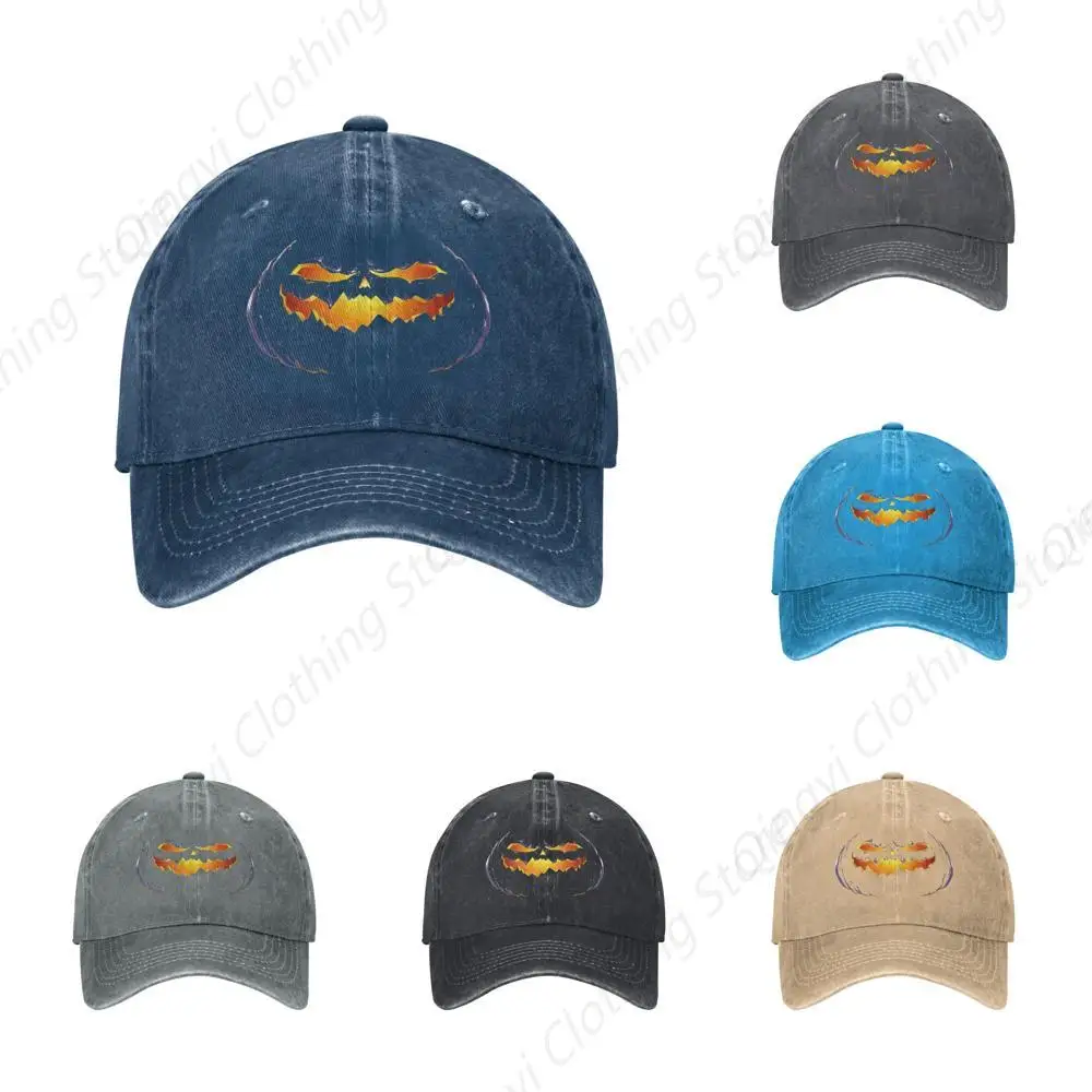 

Halloween Pumpkins Glow in The Dark Denim Trucker Hat Baseball Cap for Men Or Women Cowboy Navy Blue