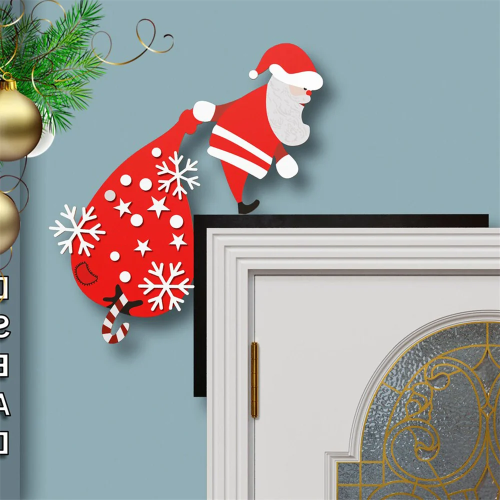 2023 Cartoon Christmas Door Frame Decoration Santa Claus Angel Elk Wooden Xmas Door Corner Ornament Home Merry Christmas Decor