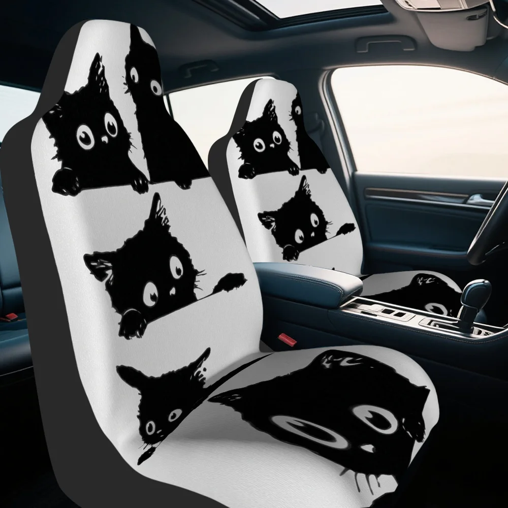 2pcs, Trusted Durable Car Seat Covers, Cute Black Cat Silhouette Stickers Print Fit For Men And Women, Comprehensive Front Seat