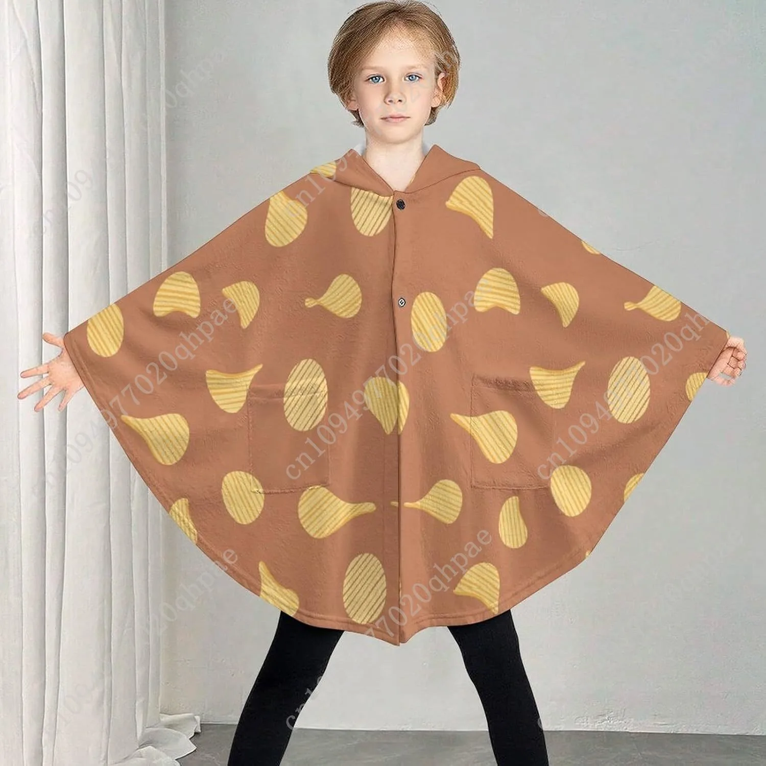 سترة بطانية مريحة من الفلانيل، سترة بقلنسوة كبيرة الحجم بأشكال برتقالية مع جيوب للأطفال والمراهقين #2