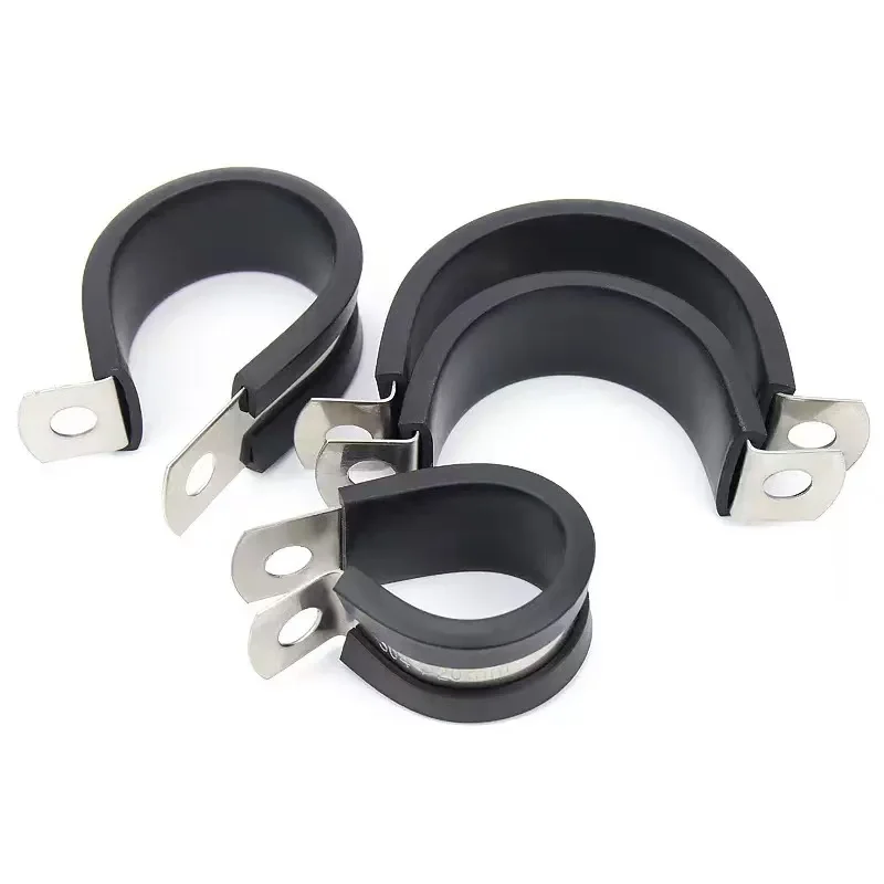 5pcs R-Type Rubber Belt Clamp 304 Stainless Steel Shock-Absorbing Pipe Clamp Rubber Fixed Clip for Durable Pipe Sealing