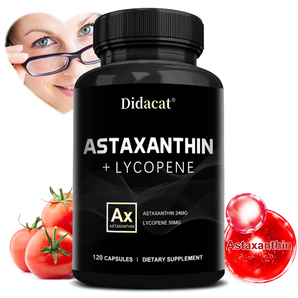 Astaxanthin 24mg + Lycopene 50mg Capsules, Super Antioxidant, Supports Heart, Brain, Joint, Eye, Skin & Prostate Health, Non-GMO