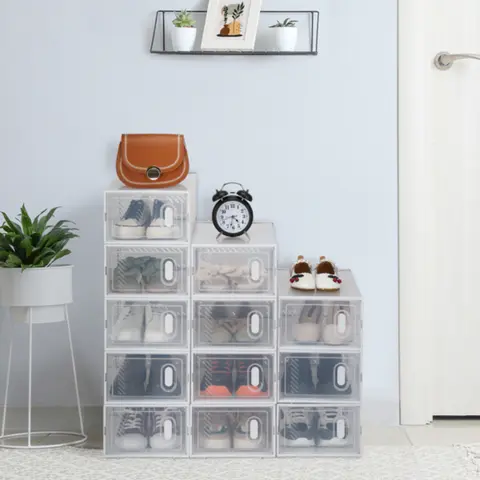 6/18 Pcs Stackable Clear Shoe Boxes w/Lids - Ventilated, Easy-Clean, Adjustable for Sneakers/Heels, Entryway/Closet Organizer