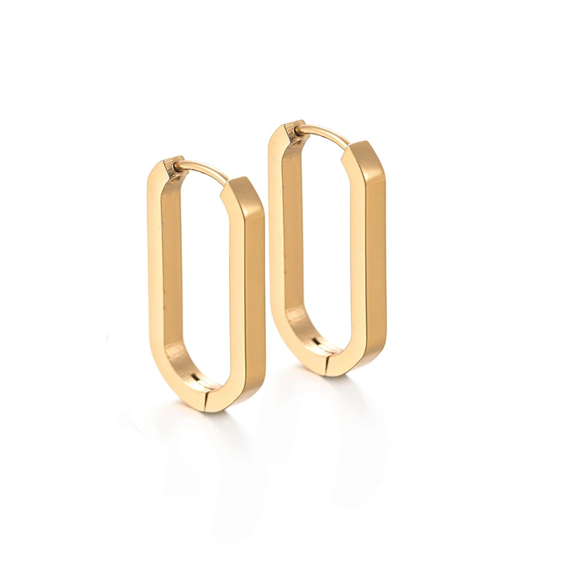 Klassieke roestvrijstalen oorgesp voor vrouwen Trendy goud zilver kleur grote ovale rechthoek hoepel Huggie punk hiphop sieraden cadeau