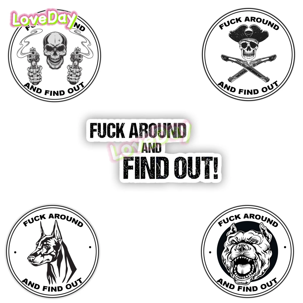 F * * K AROUND AND FIND OUT Car Sticker SKULL Doberman Pinscher Bulldog FAFO Fun Vinyl Auto Bumper Motorcycle Decoration Decal