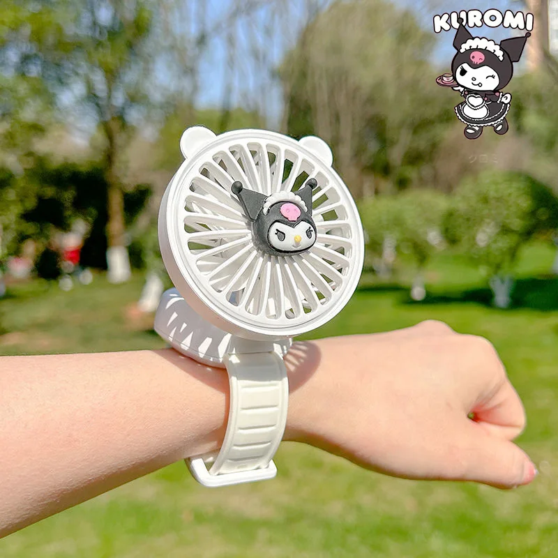 Sanrio Fan Portable Anime Figures Kuromi Cinnamoroll Wrist Watch Fan My Melody Usb Rechargeable Portable Fan Kids Watches Gift