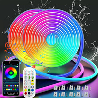 LED Wifi/Bluetooth Neon Rope Lights with Remote, Waterproof Music Sync Flexible 12V RGB Light Strip for Bedroom, Party Decor