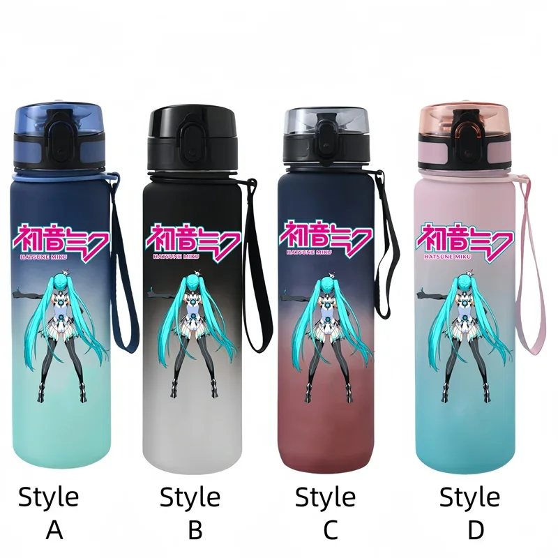 Hatsune Miku 650ml Fitness e sport bottiglia d\'acqua antigoccia in plastica per bere direttamente Miku capacità per bambini e studenti