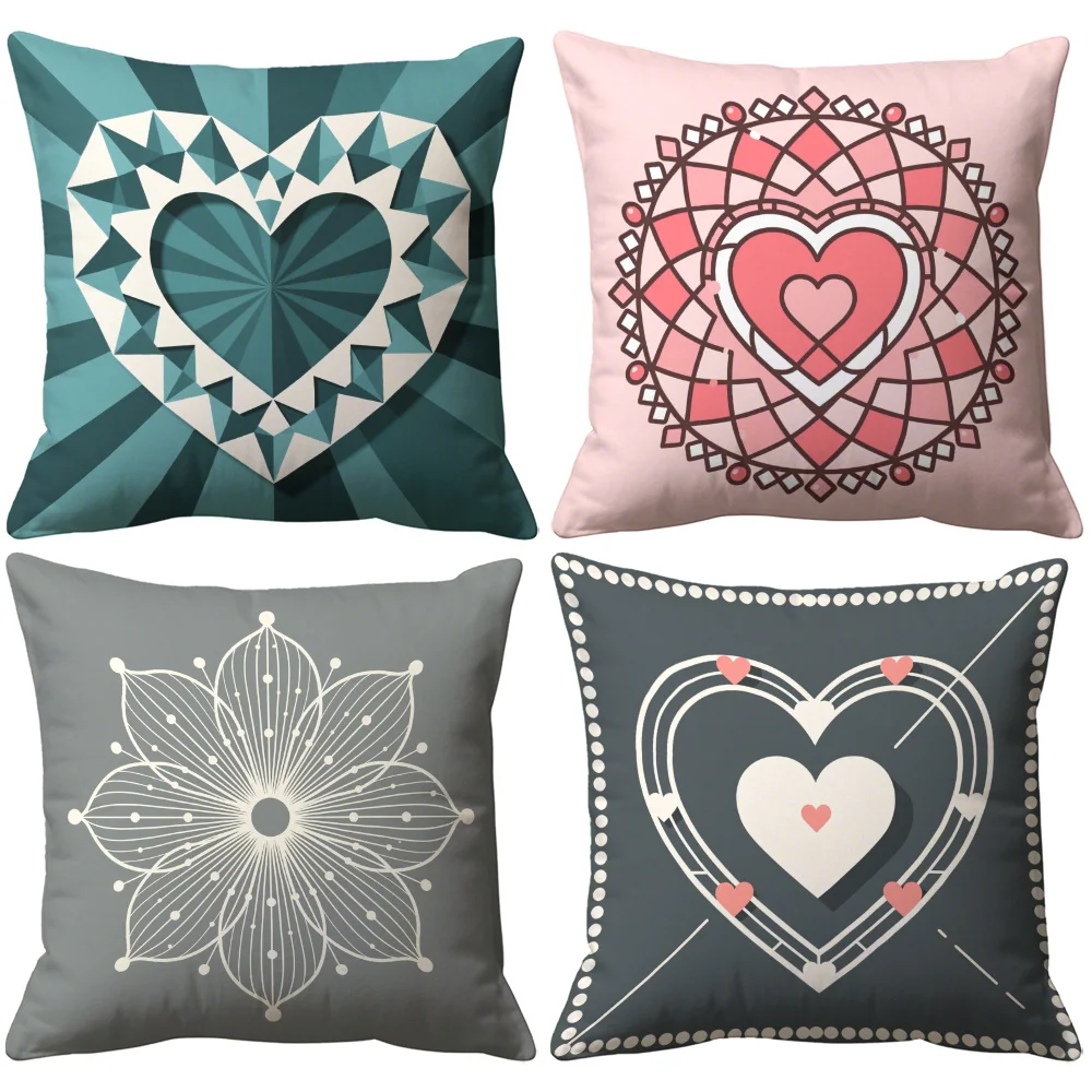 4pcs Geometric heart-shaped Single-sided printing Short plush Suitable for living rooms bedrooms sofas (excluding pillow cores)