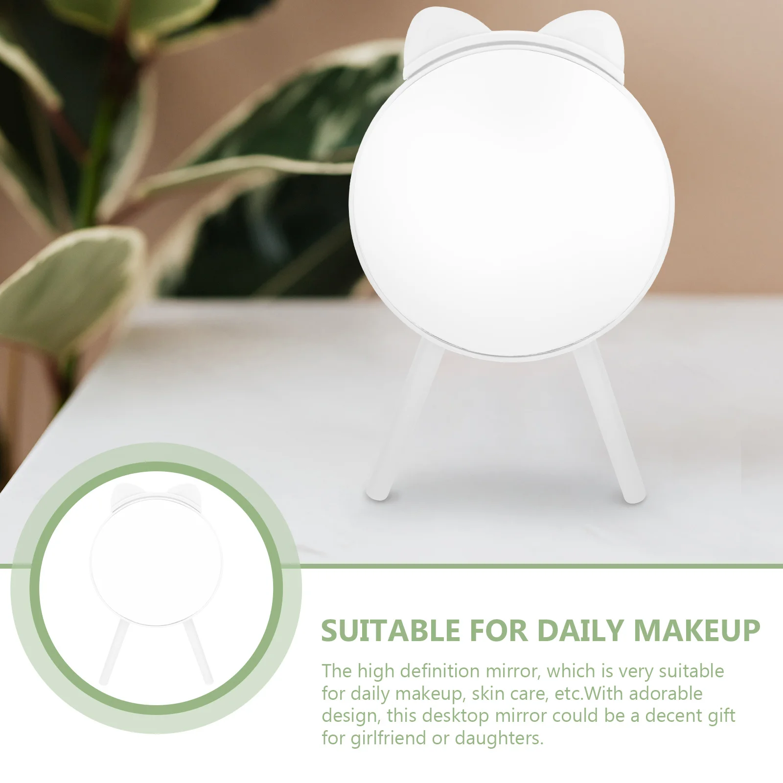 1Pcs Creative Cat Ear Mirror Tripod Base Mirror Exquisite Desktop Decor Gift Girl Gift Desktop Decor Photo Prop