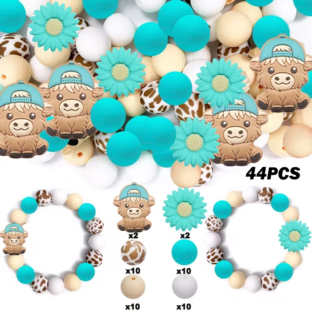 32/44-teiliges Highland-Kuh-Silikonperlen-Set zum Selbermachen von Perlenketten, Armbändern, Dekorationen, Stiften, Schmuckanhängern usw. Feiertags-Geburtstagsgeschenk – Detail 13