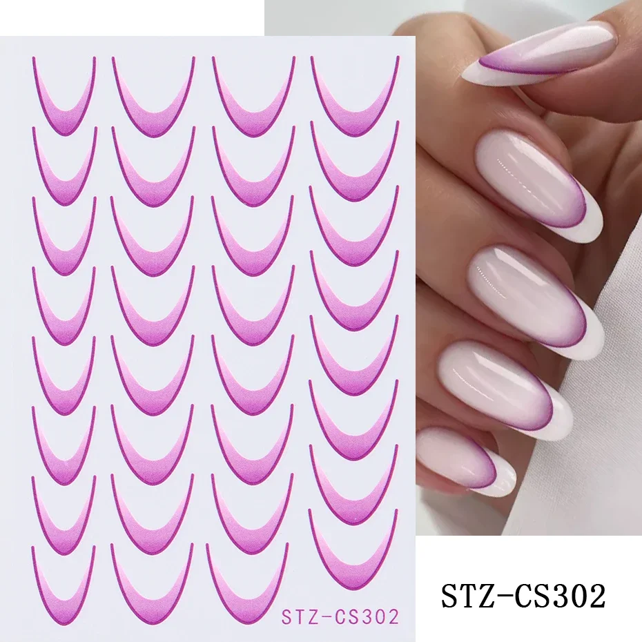 3D Kleurverloop Franse Lijn Nagelstickers Ontwerp Franse Tip Romantiek Mode Nagelaccessoires voor DIY Decoratie Sjabloon Gereedschap