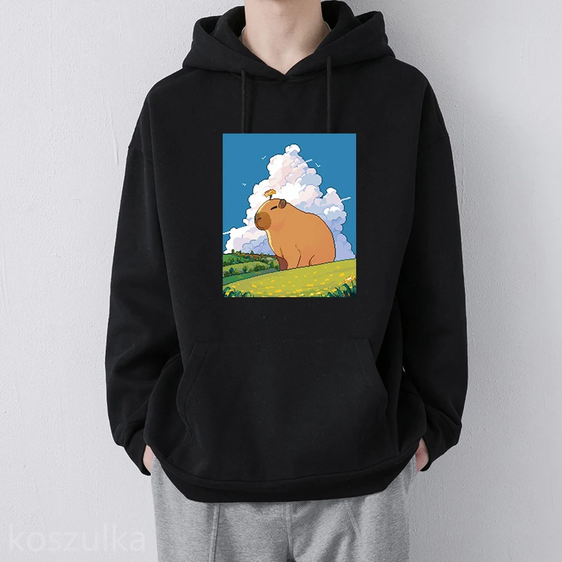 Kawaii Capybara Hoodies Women/Men Casual Long Sleeve Sweatshirts Oversized Fashion Pullovers Girls Cartoon Short Sleeve Clothes