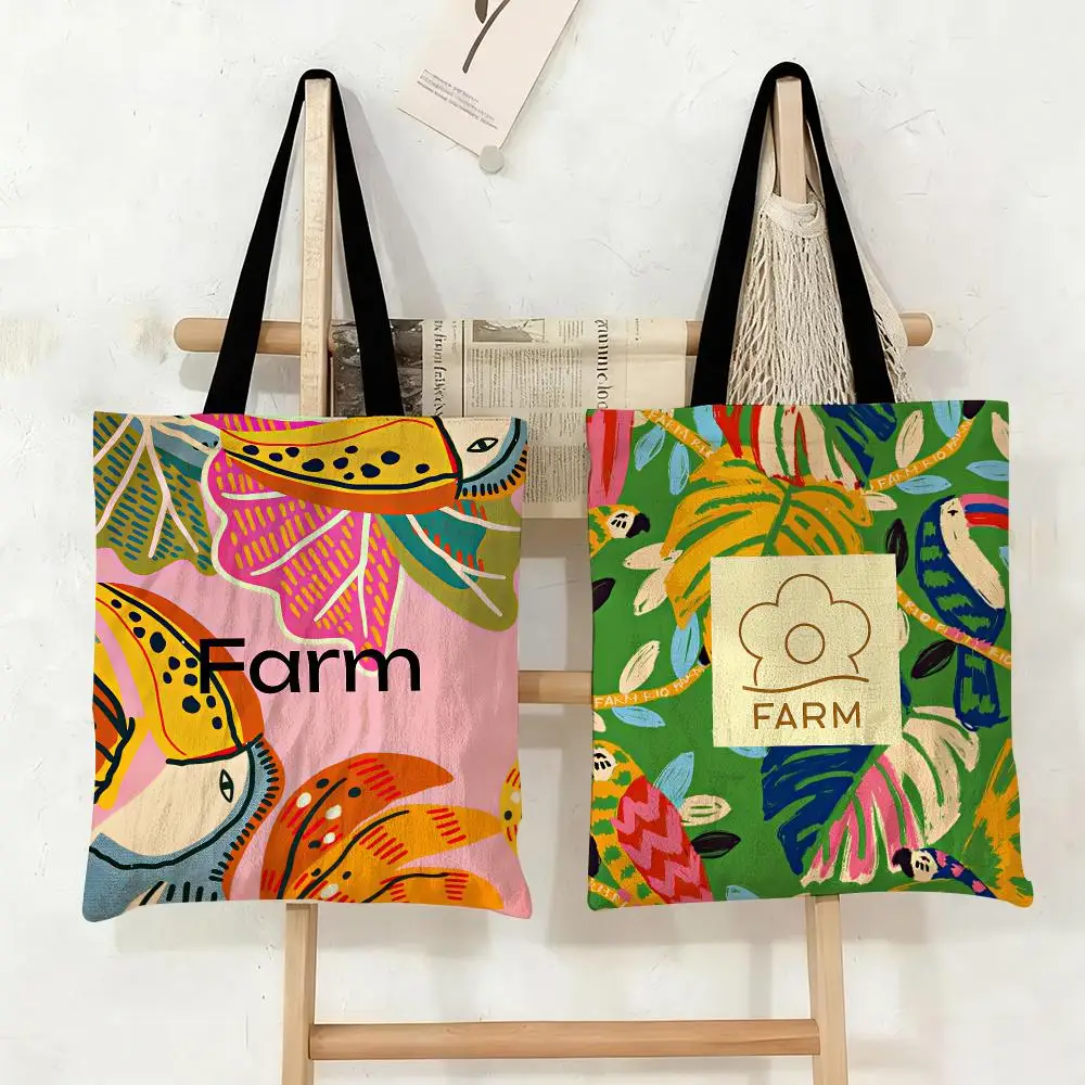F-Farm Rio Fashion Flower Storage Bags Large Eco Friendly Capacity Canvas Shopping Bag Shoulder Handbag Daily Use