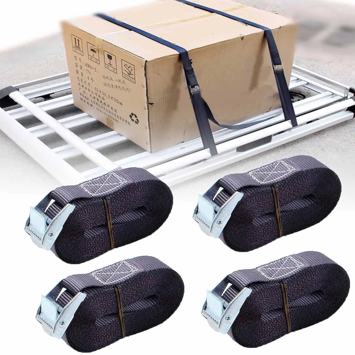 4x 5m*25mm Tension Rope Cargo Tie Down Strap Ratchet Belt w/Buckle Luggage Bag Lashing Strap For Car Motorcycle Bike